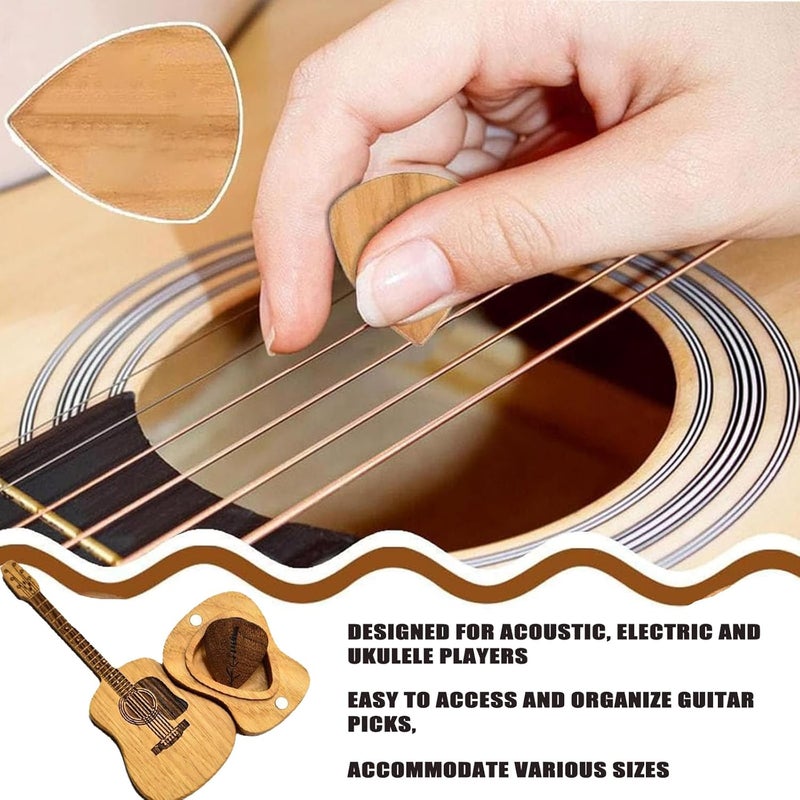 ASSUJA 1Set Guitar Pick Holder, 2026 Wooden Guitar Pick Box With 3 Pcs Guitar Pick, Acoustic guitar picks,wooden guitar picks with Stand(1Set) - Image 5